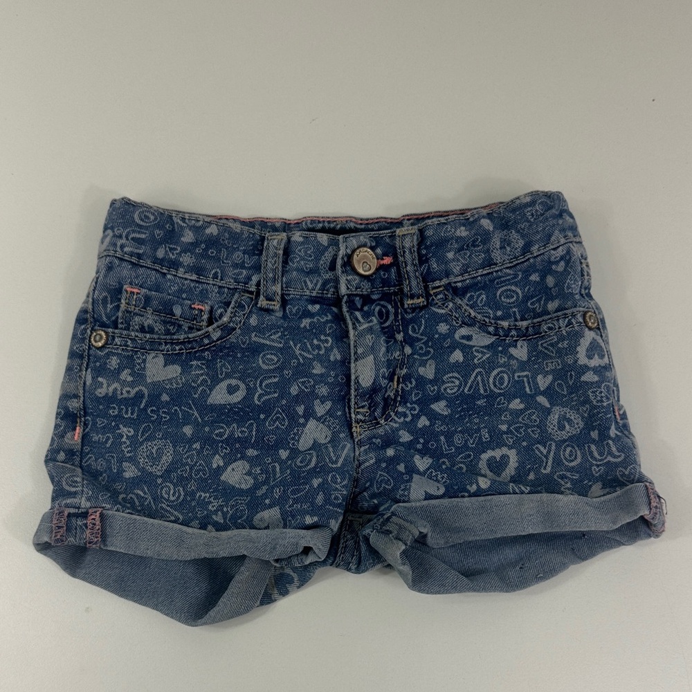 Jordache Girls Denim Heart & Love Print Denim Jean Shorts Size 3T Cute Summer